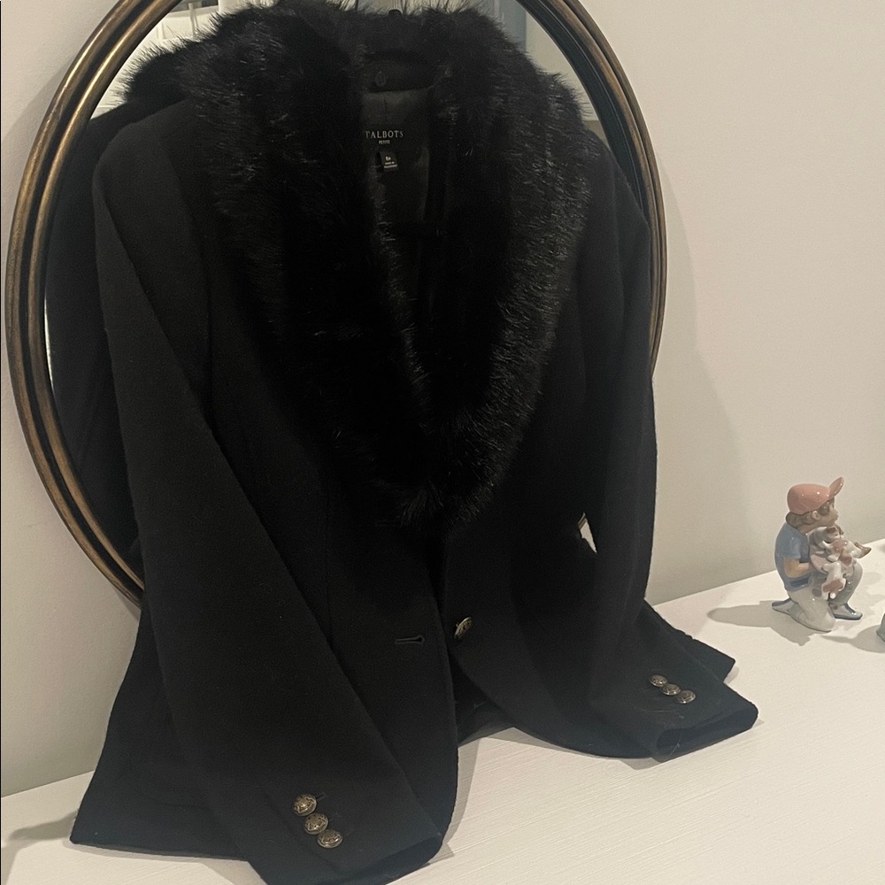 Talbots removable Black Faux Fur Collar Blazer